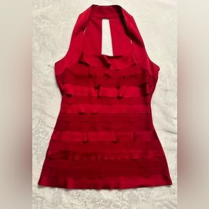 White House Black Market XS red racerback ruffle blouse.